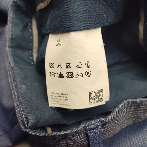 Hugo Boss Dress Pants Mens 36x31 Blue Gray Micro Check Flat Front Suit Sharp - Picture 9 of 15